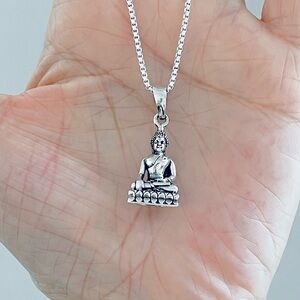 Sterling Silver Buddha Necklace, Silver Chain, Religious Yoga Jewelry, OM Chains